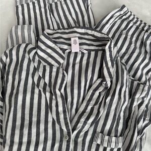 Vertical Black & White Striped Pajama Set